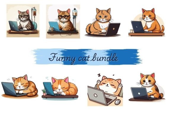 Funny Lazy Cat Bundle: Graphics for Crafts